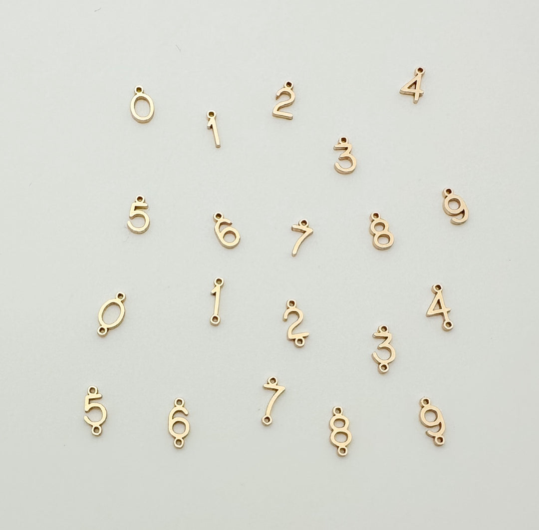 number charms, number connectors, essbe jewelry supply, gold filled, sterling silver