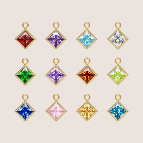 4mm Square CZ Birthstone Charms - 1 set 12 (each month Jan-Dec)
