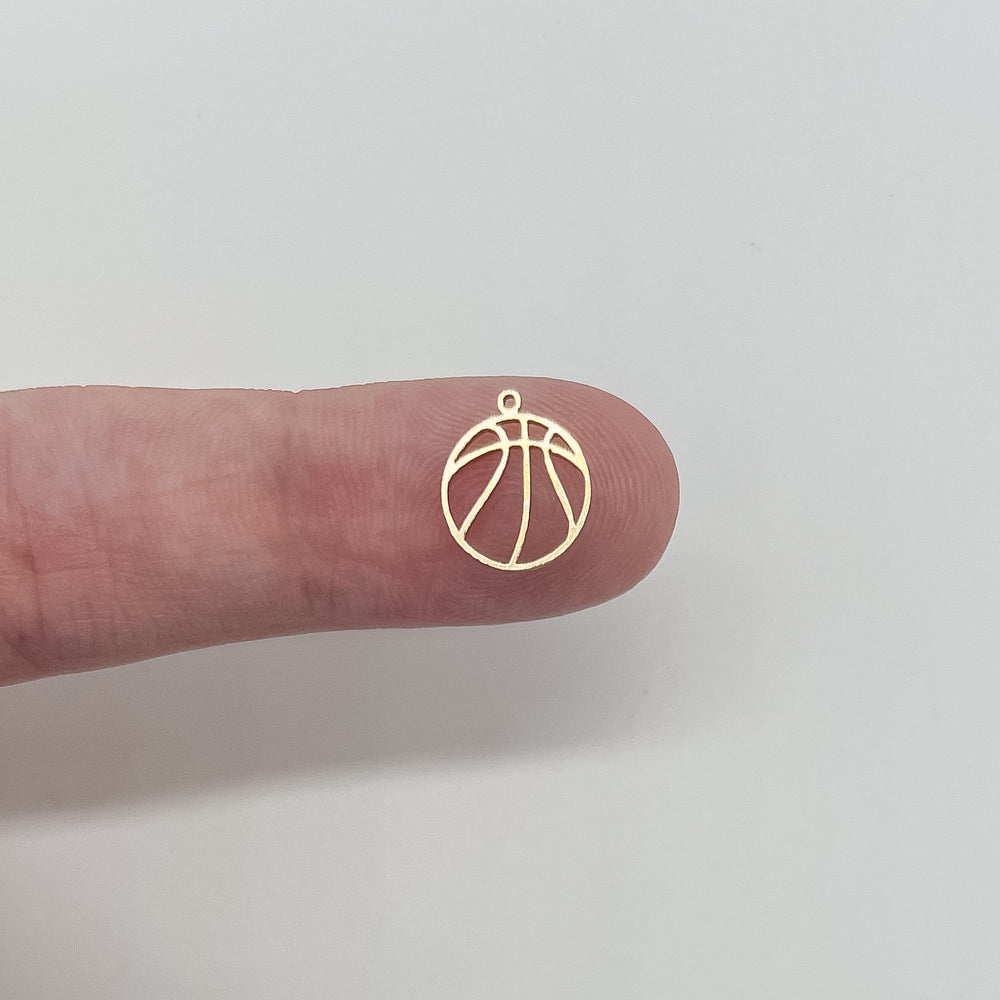 basketball charm, basketball connector, gold filled basketball charm, sterling silver basketball charm, permanent jewelry supplies, permanent jewelry charms