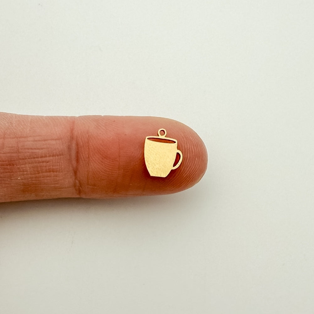 coffee mug charm, gold-filled charm, sterling silver charm, permanent jewelry, charm bar, wholesale charms, essbe jewelry supply,