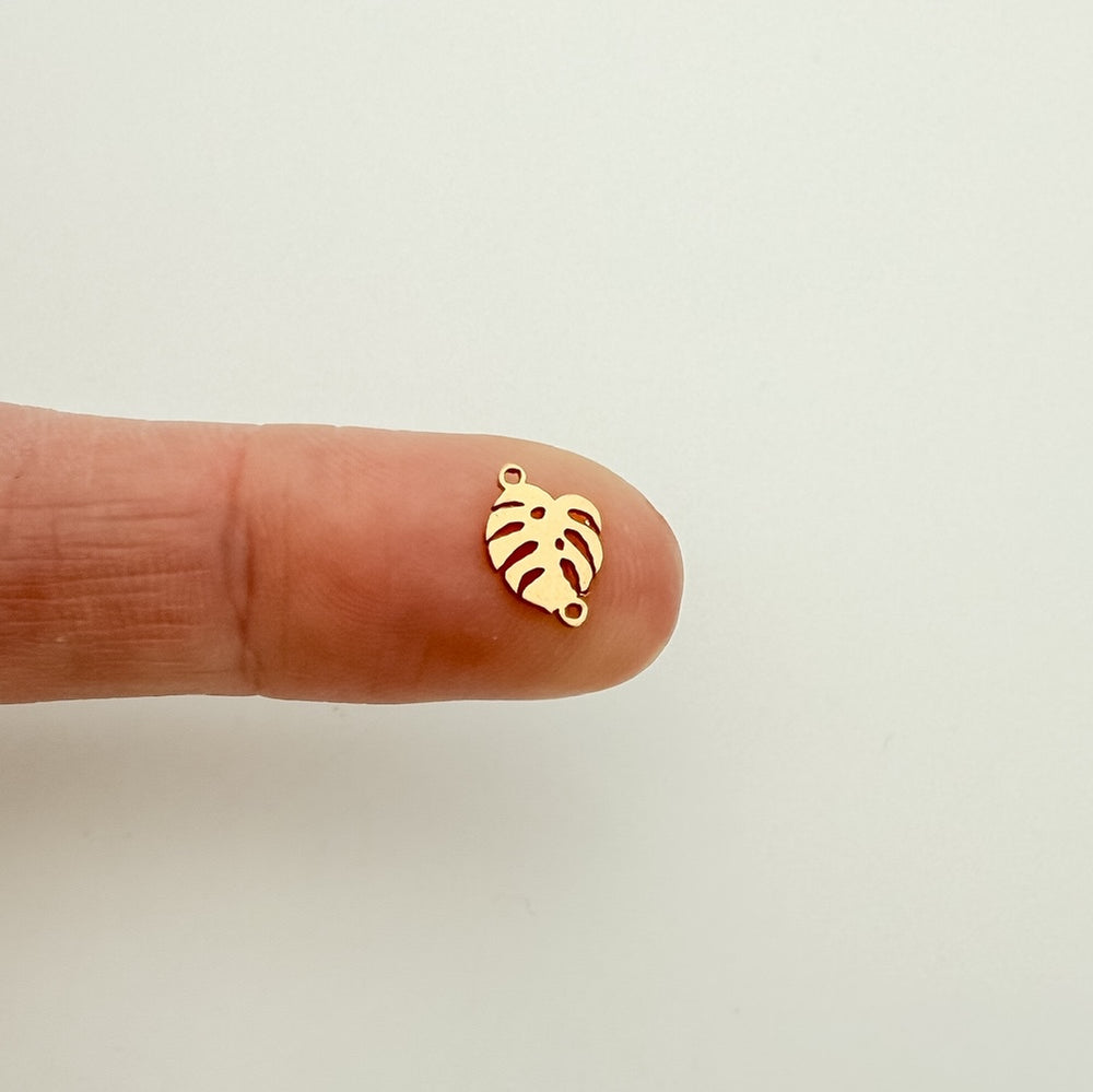 monstera leaf connector, gold-filled connector, sterling silver connector, permanent jewelry, charm bar, wholesale connectors, essbe jewelry supply,