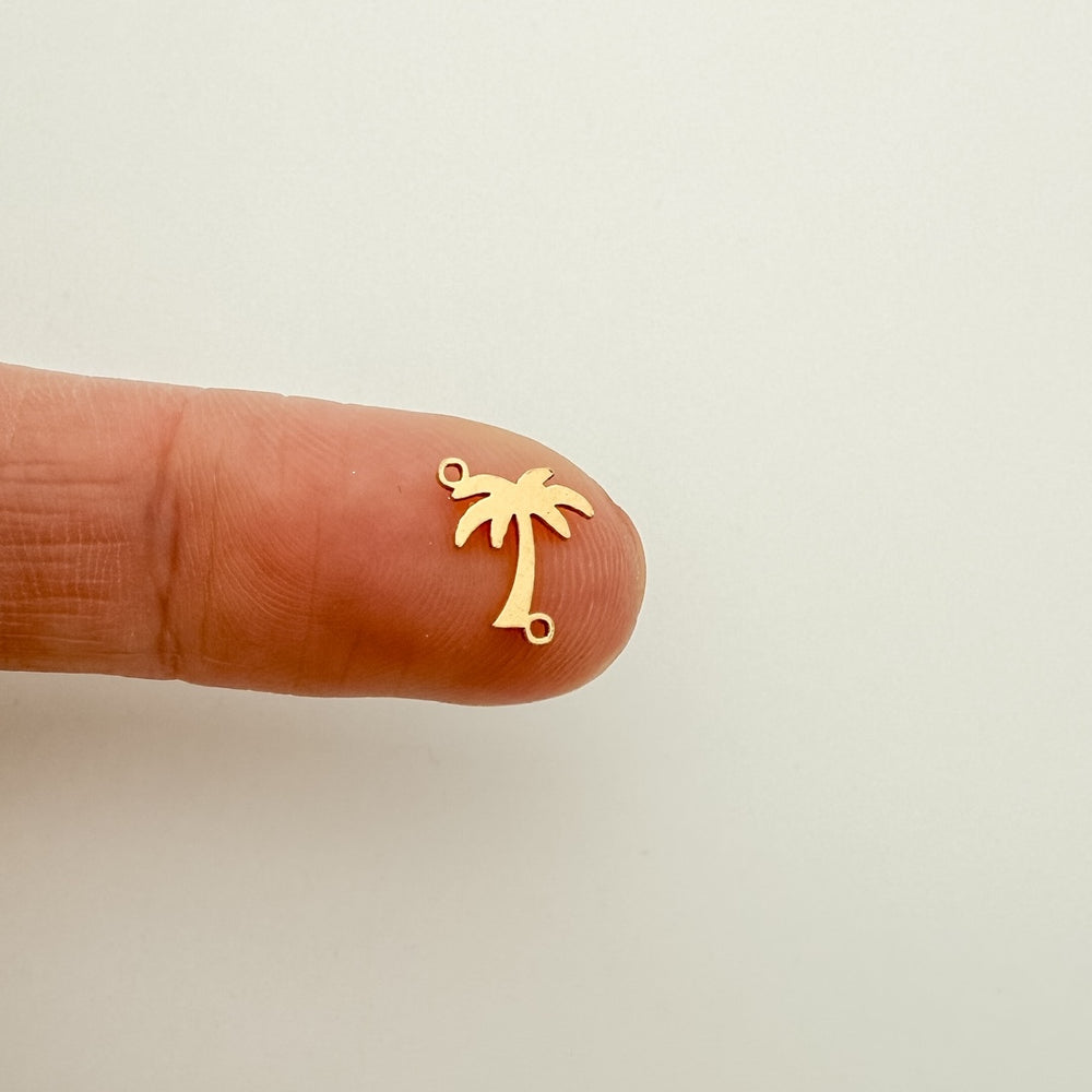 palm tree connector, gold-filled connector, sterling silver connector, permanent jewelry, charm bar, wholesale charms, essbe jewelry supply,