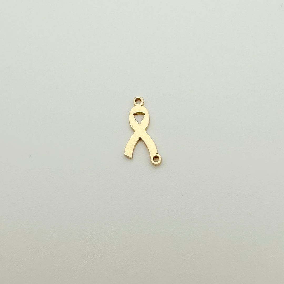 cancer awareness ribbon charm, cancer ribbon charm, cancer ribbon connector, gold filled cancer ribbon connector, permanent jewelry charms, gold filled charms