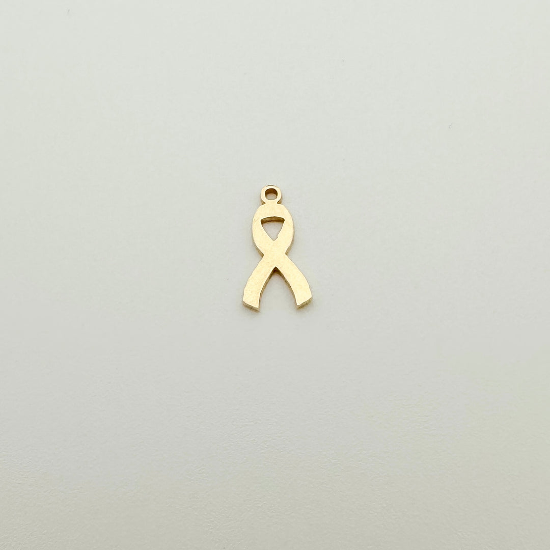 cancer awareness ribbon charm, cancer ribbon charm, cancer ribbon connector, gold filled cancer ribbon connector, permanent jewelry charms, gold filled charms