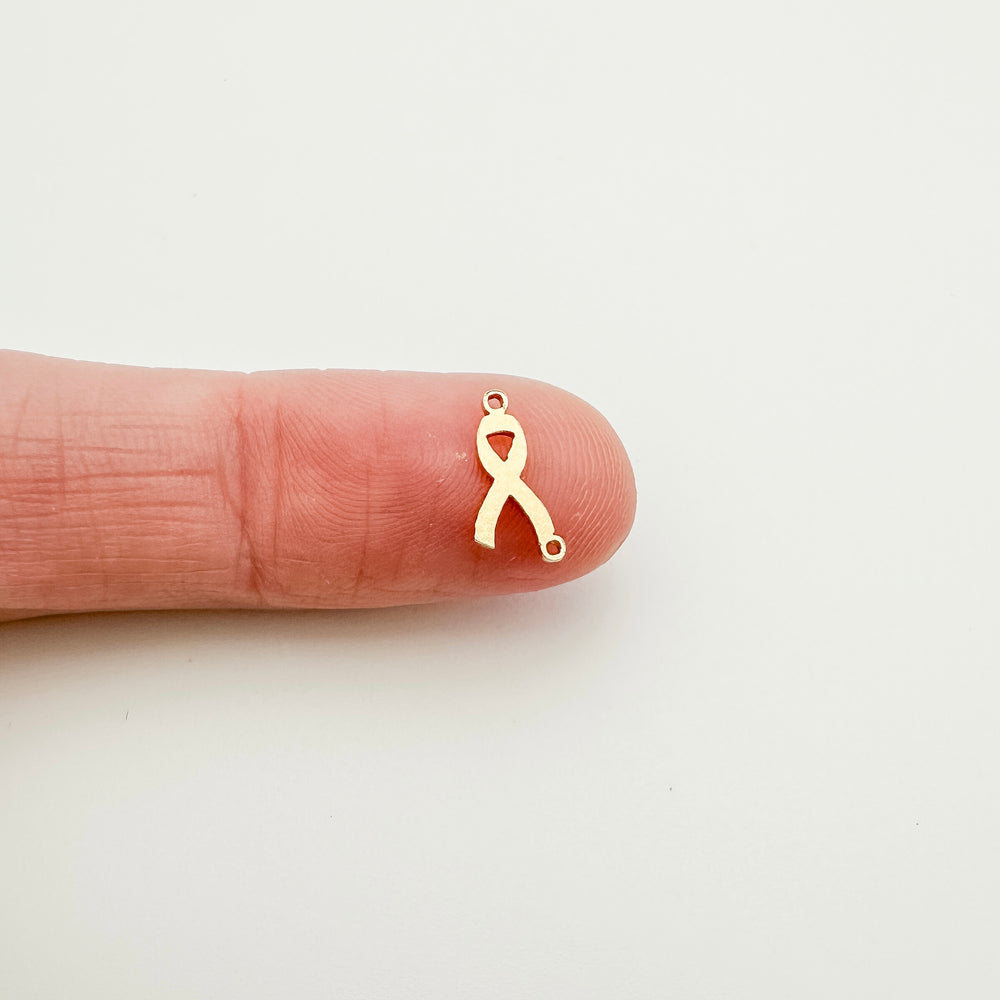 cancer awareness ribbon charm, cancer ribbon charm, cancer ribbon connector, gold filled cancer ribbon connector, permanent jewelry charms, gold filled charms