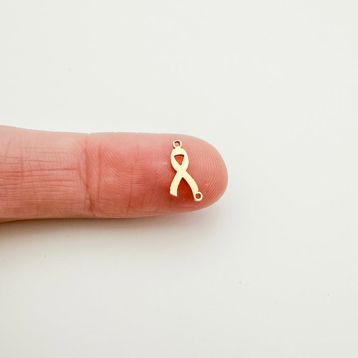 cancer awareness ribbon charm, cancer ribbon charm, cancer ribbon connector, gold filled cancer ribbon connector, permanent jewelry charms, gold filled charms