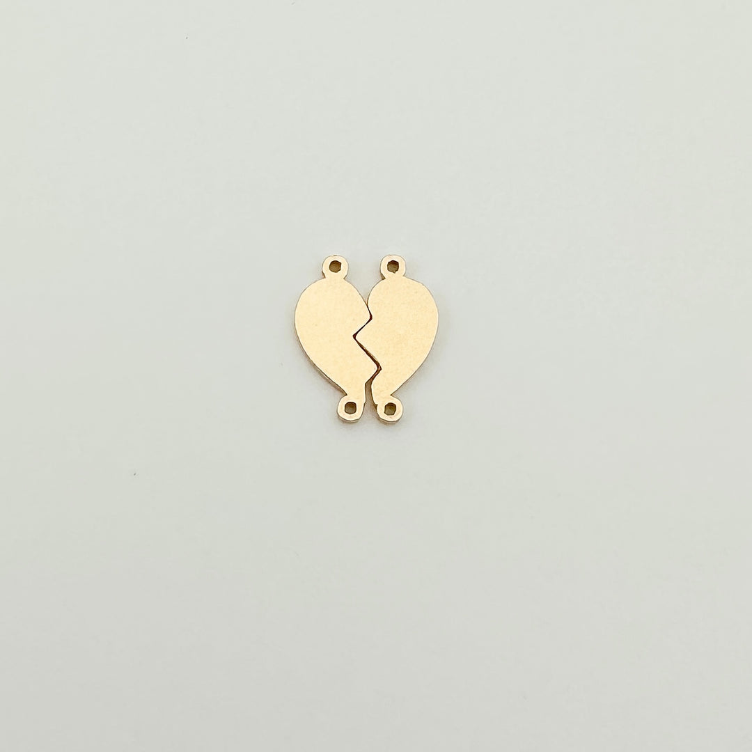 gold filled split heart charm, split heart connector, friendship heart jewelry, friendship bracelet, gold filled split heart connector, broken heart connector, gold filled broken heart connector, permanent jewelry
