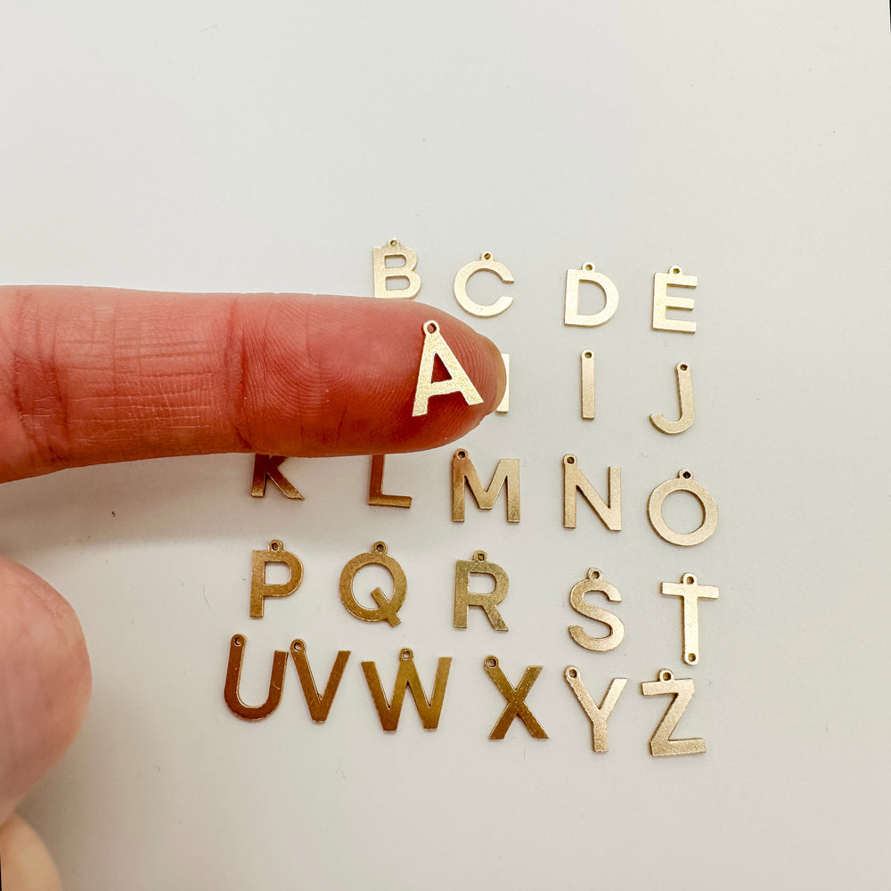 letter charms, wholesale letter charms, wholesale letter connectors, gold filled letter connectors, gold filled letter charms, wholesale permanent jewelry supplies, jewelry supplies, essbe jewelry supply