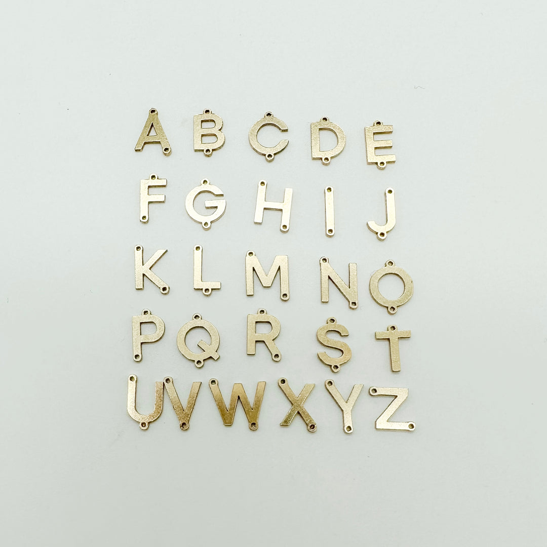 letter charms, wholesale letter charms, wholesale letter connectors, gold filled letter connectors, gold filled letter charms, wholesale permanent jewelry supplies, jewelry supplies, essbe jewelry supply