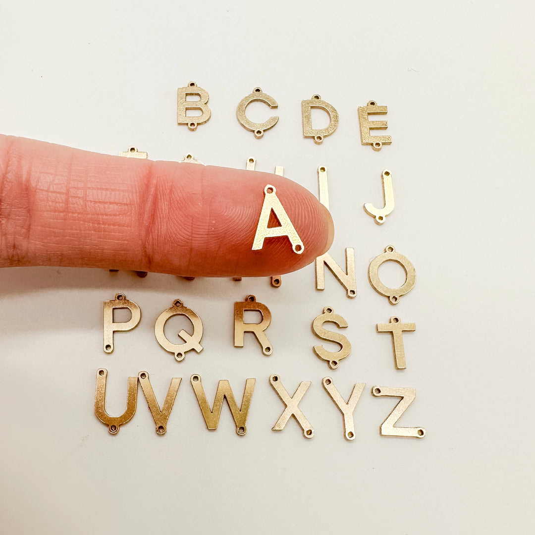 letter charms, wholesale letter charms, wholesale letter connectors, gold filled letter connectors, gold filled letter charms, wholesale permanent jewelry supplies, jewelry supplies, essbe jewelry supply