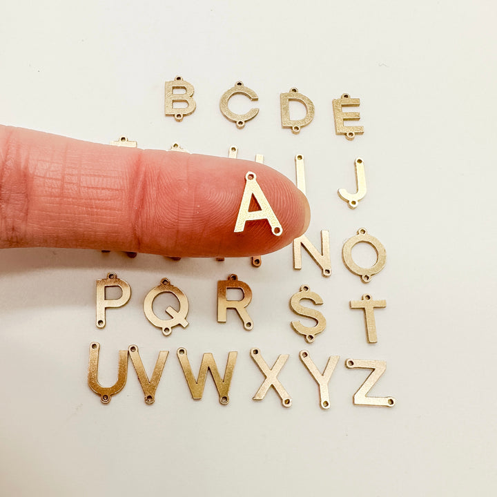 letter charms, wholesale letter charms, wholesale letter connectors, gold filled letter connectors, gold filled letter charms, wholesale permanent jewelry supplies, jewelry supplies, essbe jewelry supply