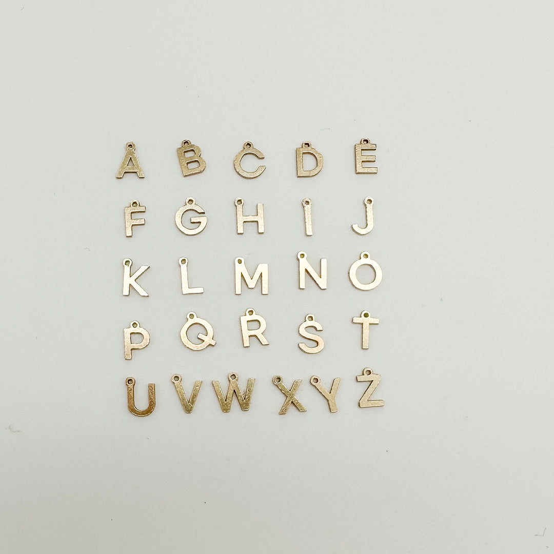 letter charms, wholesale letter charms, wholesale letter connectors, gold filled letter connectors, gold filled letter charms, wholesale permanent jewelry supplies, jewelry supplies, essbe jewelry supply