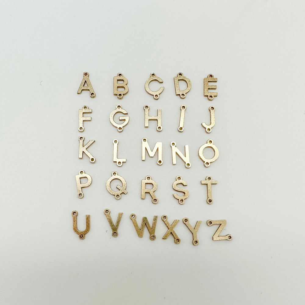 letter charms, wholesale letter charms, wholesale letter connectors, gold filled letter connectors, gold filled letter charms, wholesale permanent jewelry supplies, jewelry supplies, essbe jewelry supply