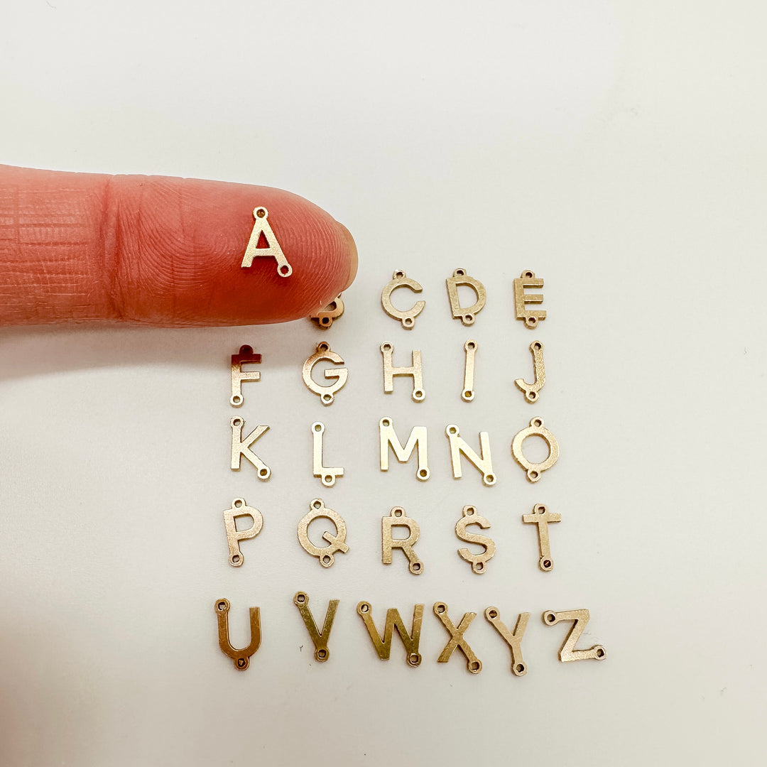 letter charms, wholesale letter charms, wholesale letter connectors, gold filled letter connectors, gold filled letter charms, wholesale permanent jewelry supplies, jewelry supplies, essbe jewelry supply