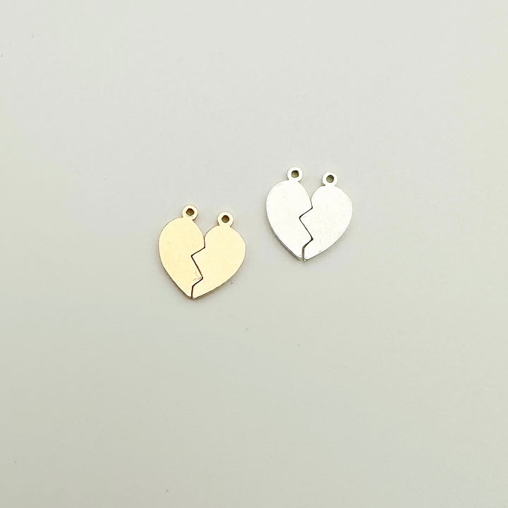 gold filled split heart charm, split heart charm, friendship heart jewelry, friendship bracelet, gold filled split heart charm, broken heart charm, gold filled broken heart charm, permanent jewelry