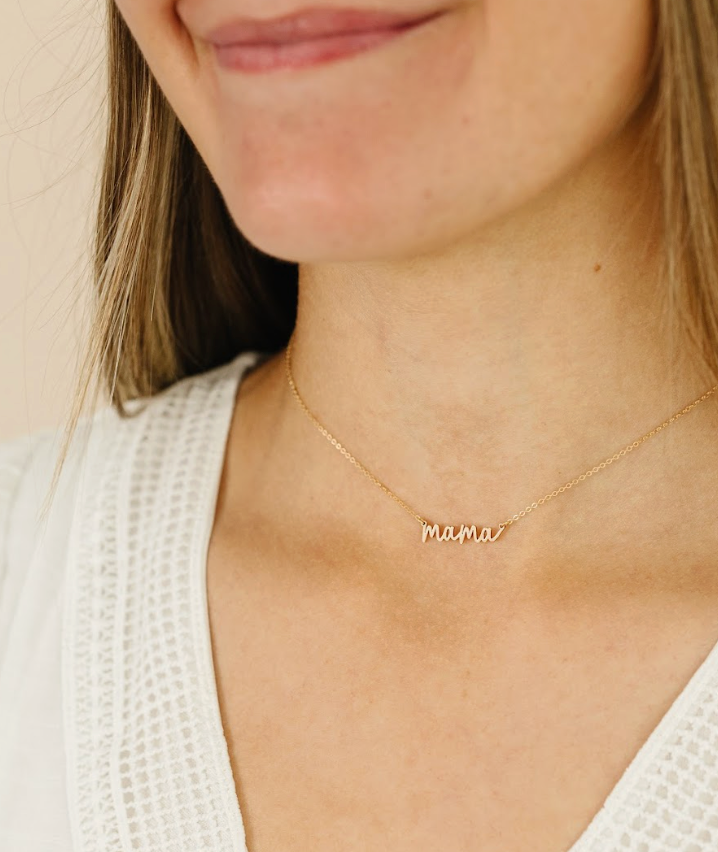mama necklace in gold-filled by tesserae supply