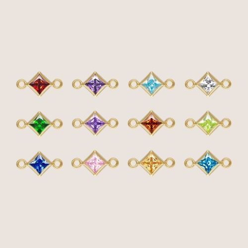 3mm Square CZ Birthstone Connectors