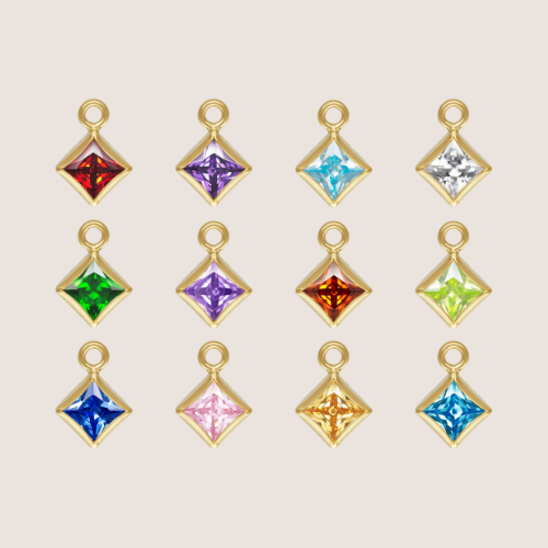 3mm Square CZ Birthstone Charms - 1 set 12 (each month Jan-Dec)