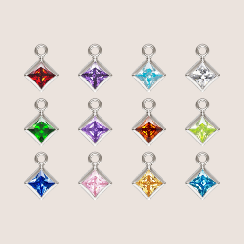 3mm Square CZ Birthstone Drop Charms