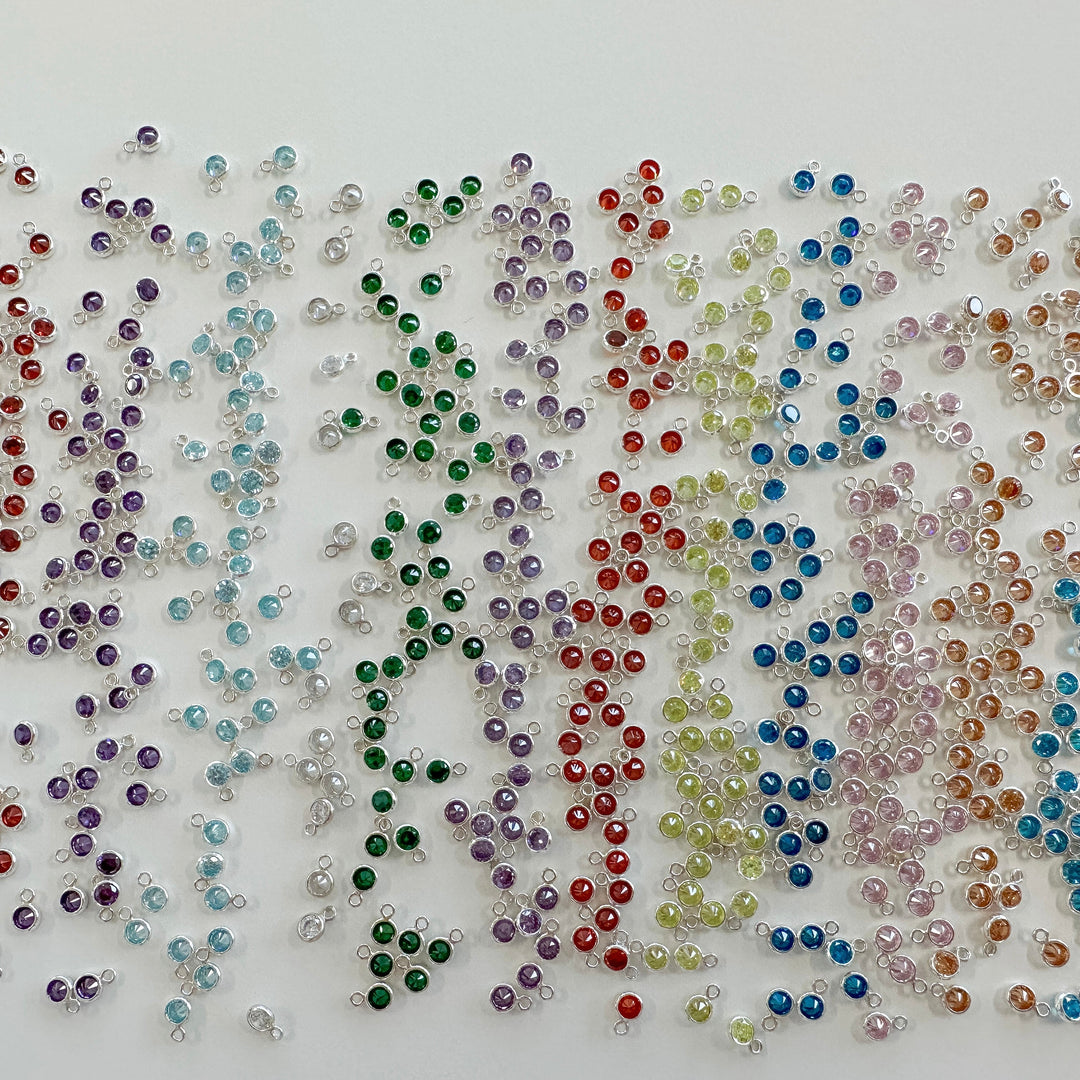 3mm Birthstone CZ Drop Charms - 1 set 12 (each month Jan-Dec)