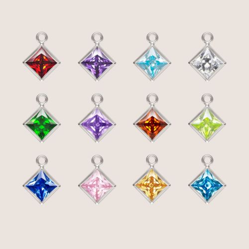 4mm Square CZ Birthstone Drop Charms