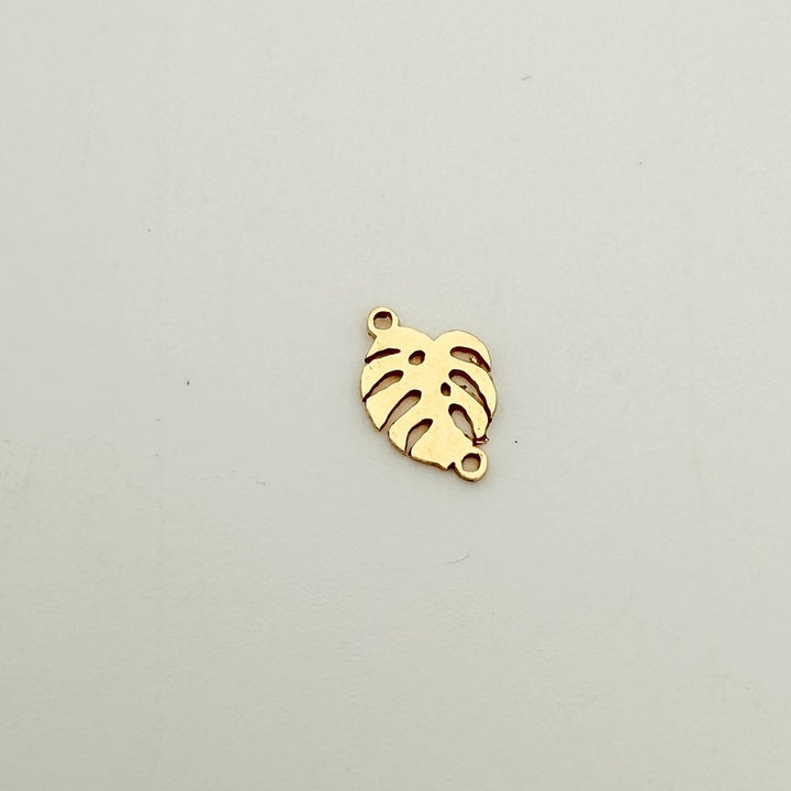 monstera leaf connector, gold-filled connector, sterling silver connector, permanent jewelry, charm bar, wholesale connectors, essbe jewelry supply, 