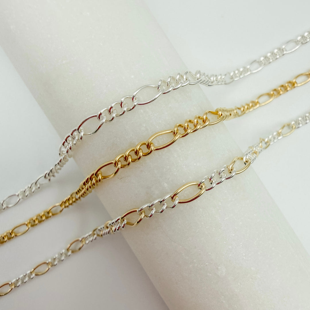 chunky figaro, chain, gold filled, sterling silver, chunky chain, permanent jewelry, michigan jewelry, mixed metals