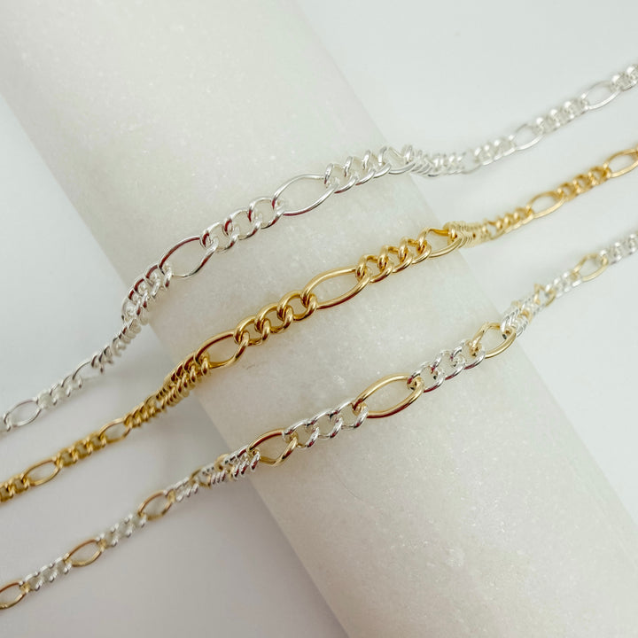 chunky figaro, chain, gold filled, sterling silver, chunky chain, permanent jewelry, michigan jewelry, mixed metals