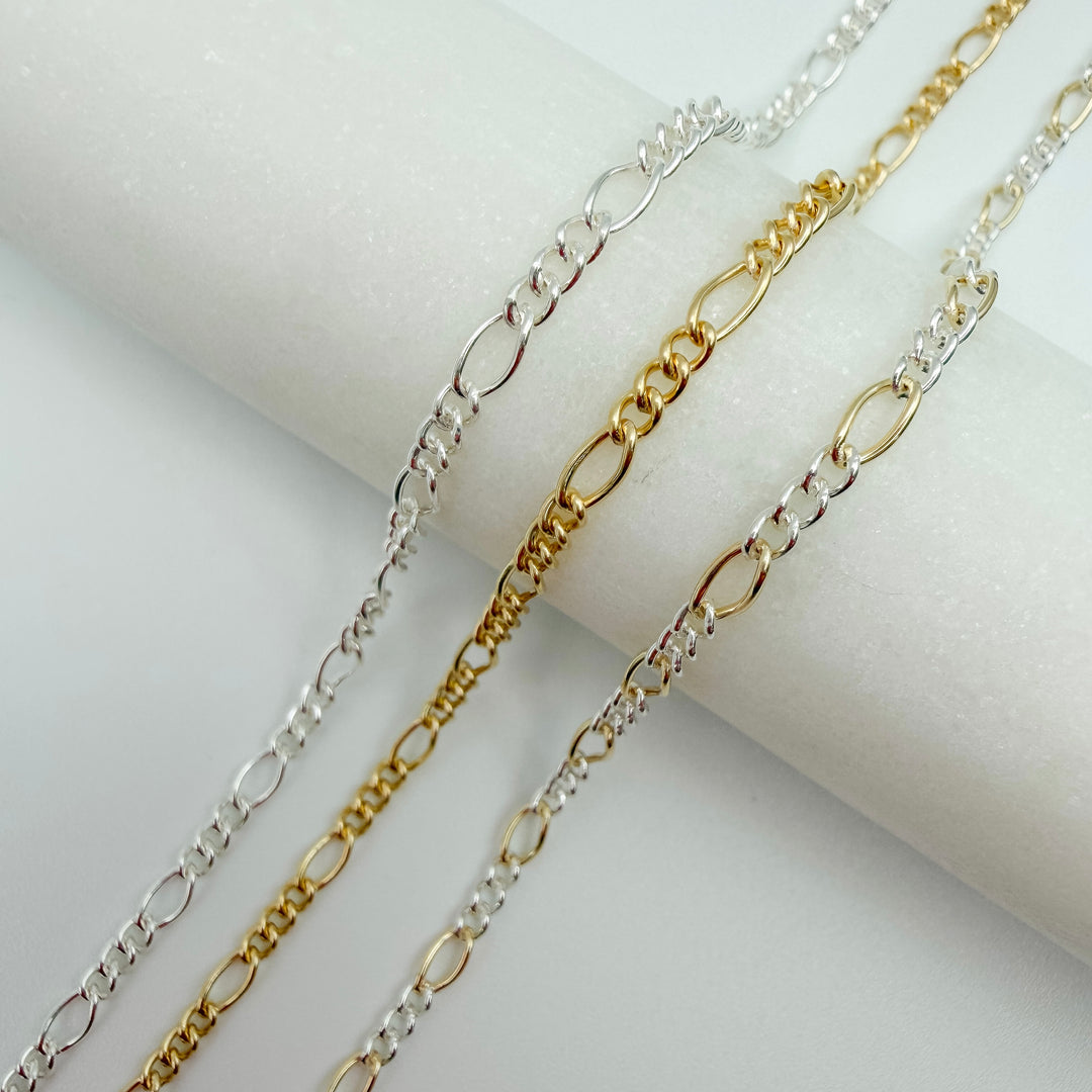 chunky figaro, chain, gold filled, sterling silver, chunky chain, permanent jewelry, michigan jewelry, mixed metals
