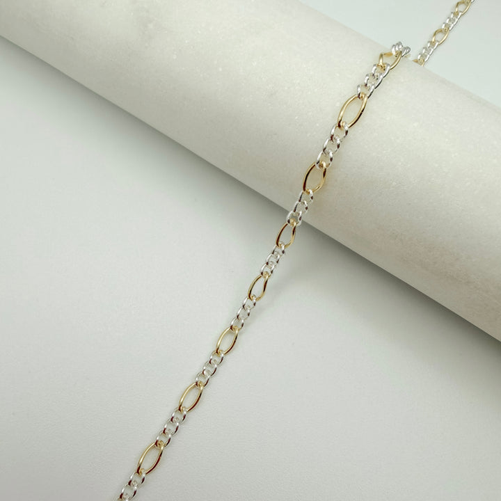 chunky figaro, chain, gold filled, sterling silver, chunky chain, permanent jewelry, michigan jewelry, mixed metals