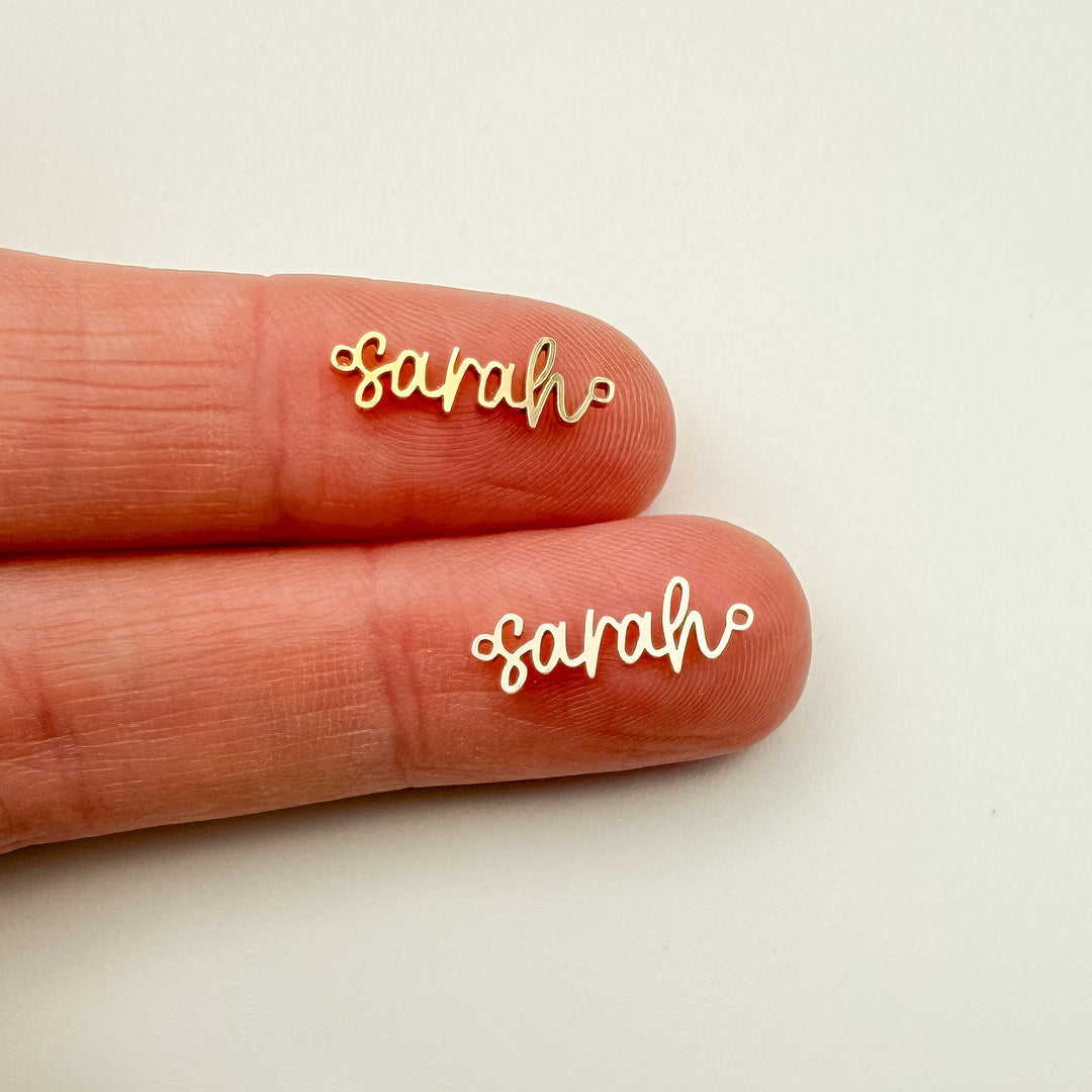 script name connector, customizable name connector, cursive name connector, personalized gifts, gold filled name connector, sterling silver name connector
