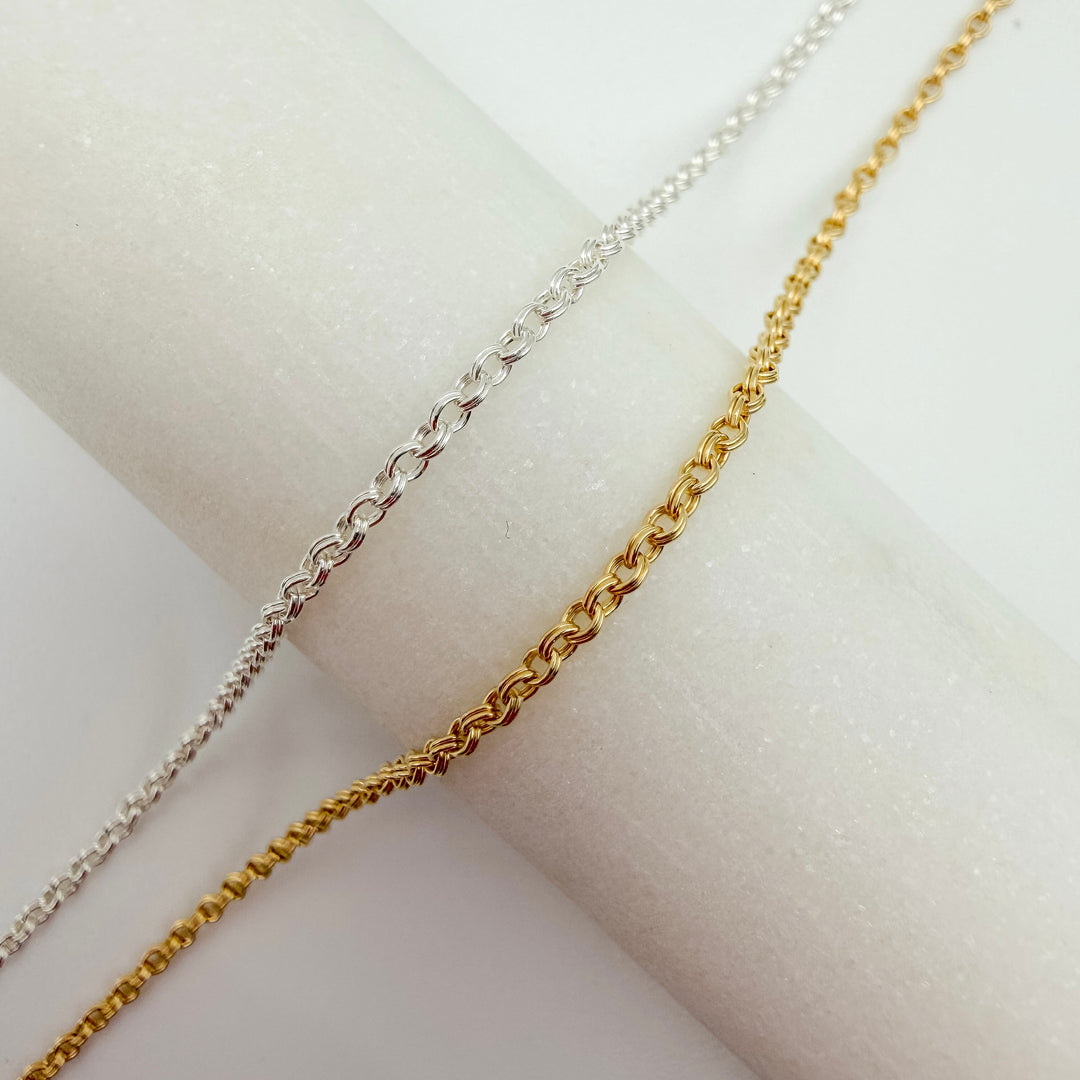 double rolo, chain, gold filled, sterling silver, dainty chain, permanent jewelry, michigan jewelry