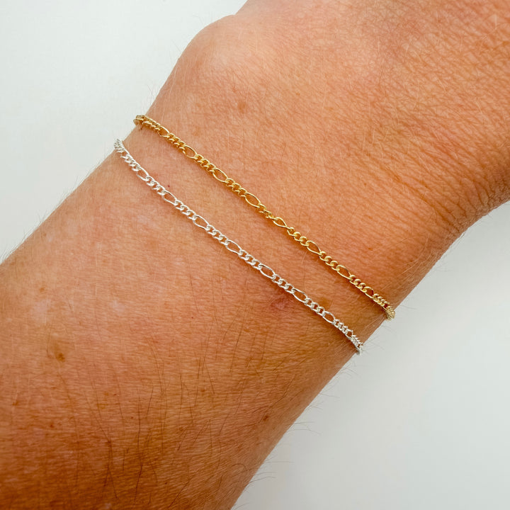 figaro, chain, gold filled, sterling silver, dainty chain, permanent jewelry, michigan jewelry