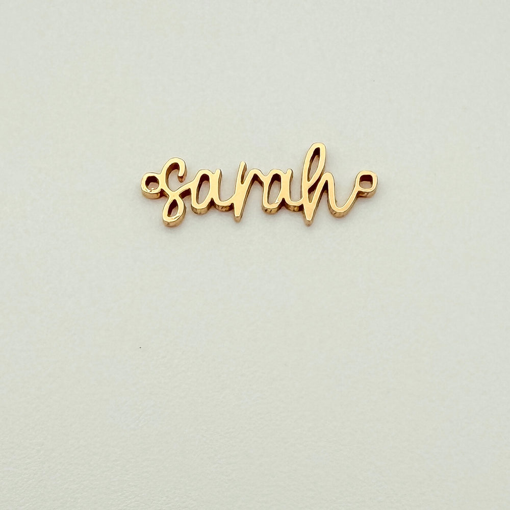 script name connector, customizable name connector, cursive name connector, personalized gifts, gold filled name connector, sterling silver name connector