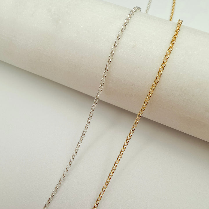micro rolo, chain, gold filled, sterling silver, dainty chain, permanent jewelry, michigan jewelry