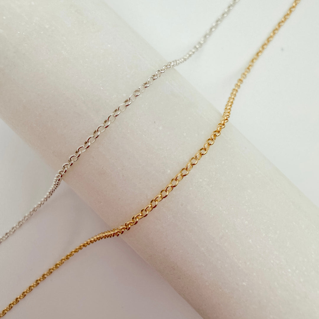 micro rolo, chain, gold filled, sterling silver, dainty chain, permanent jewelry, michigan jewelry
