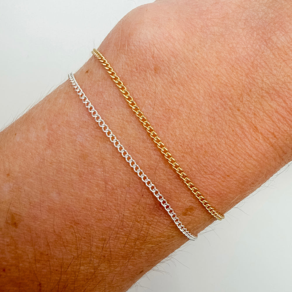 mini curb, chain, gold filled, sterling silver, permanent jewelry, michigan jewelry, dainty curb