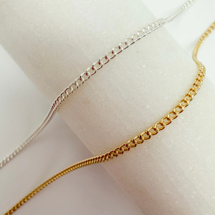 mini curb, chain, gold filled, sterling silver, permanent jewelry, michigan jewelry, dainty curb