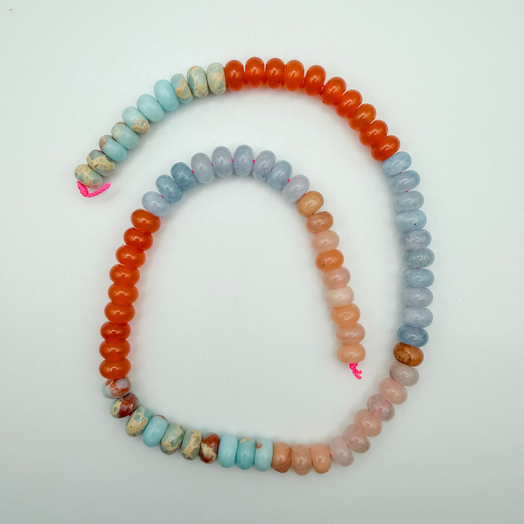 8.5x5mm Multi-shade White Jade Rondelle Beads