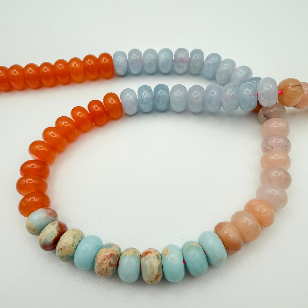 8.5x5mm Multi-shade White Jade Rondelle Beads