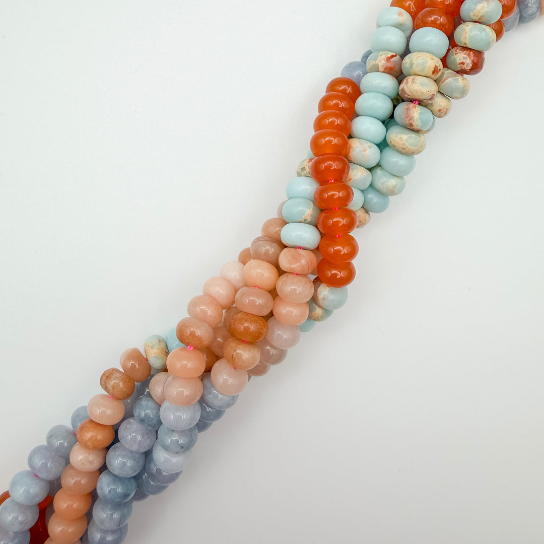 8.5x5mm Multi-shade White Jade Rondelle Beads