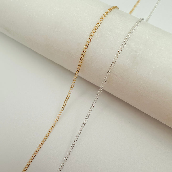 open dainty curb, chain, gold filled, sterling silver, dainty chain, permanent jewelry, michigan jewelry