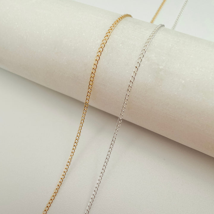 open dainty curb, chain, gold filled, sterling silver, dainty chain, permanent jewelry, michigan jewelry