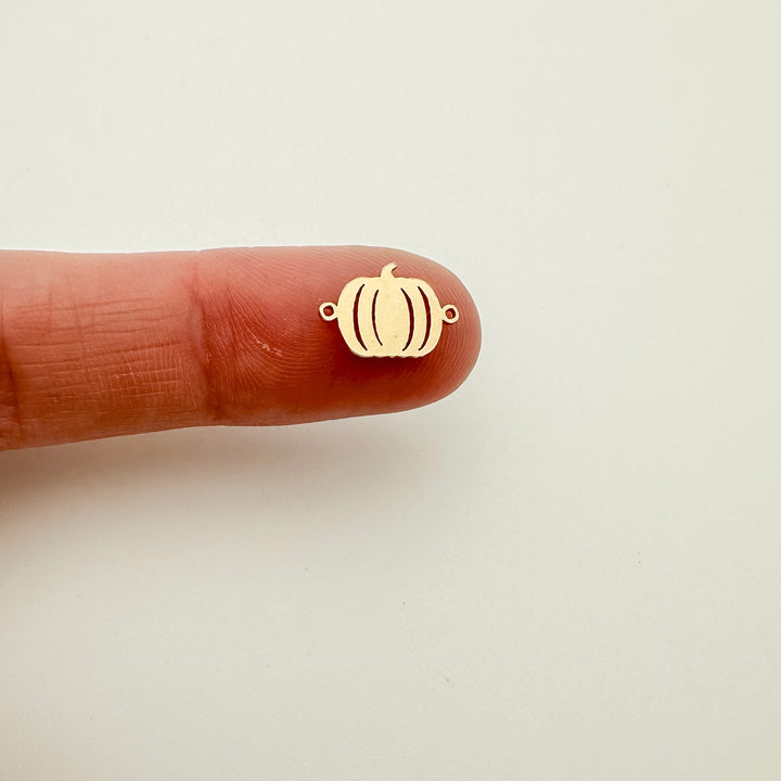 pumpkin charm, pumpkin connector, gold filled pumpkin charm, sterling silver pumpkin charm, permanent jewelry supplies, permanent jewelry charms