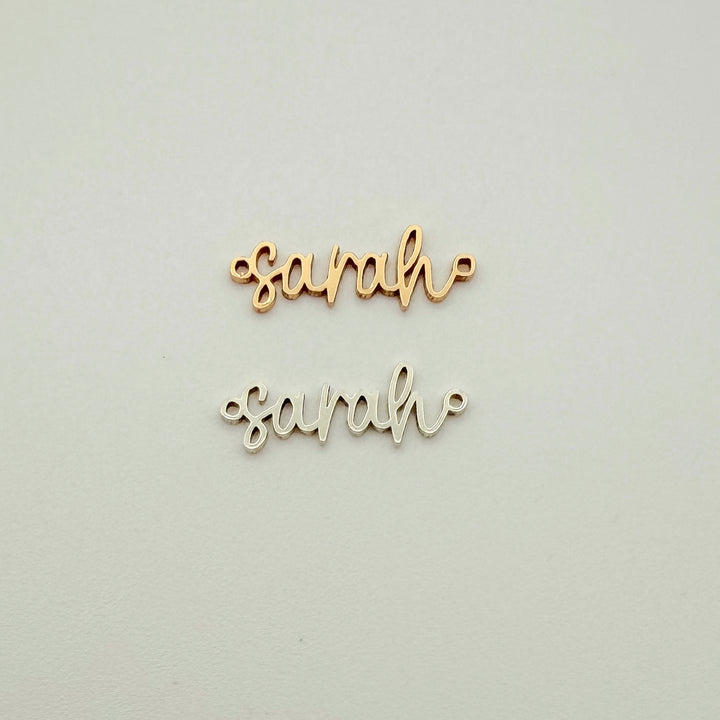 script name connector, customizable name connector, cursive name connector, personalized gifts, gold filled name connector, sterling silver name connector