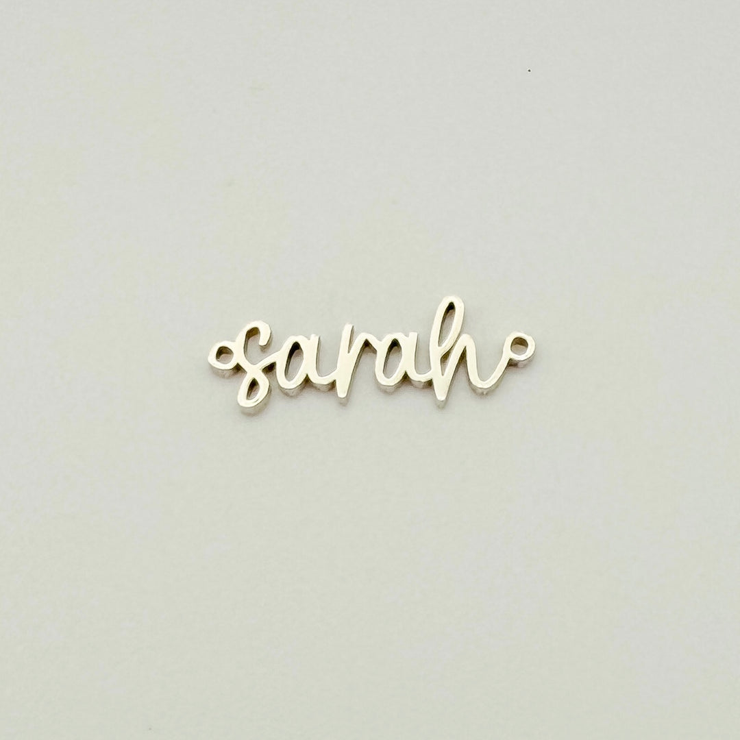 script name connector, customizable name connector, cursive name connector, personalized gifts, gold filled name connector, sterling silver name connector