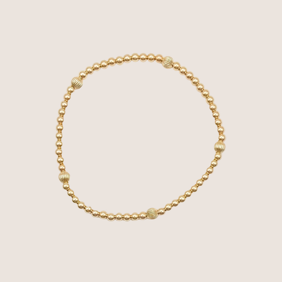 gold-filled beaded bracelet, textured gold beaded bracelet, stretchy beaded bracelet
