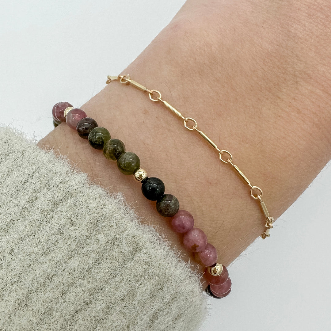 gold filled permanent bar chain bracelet